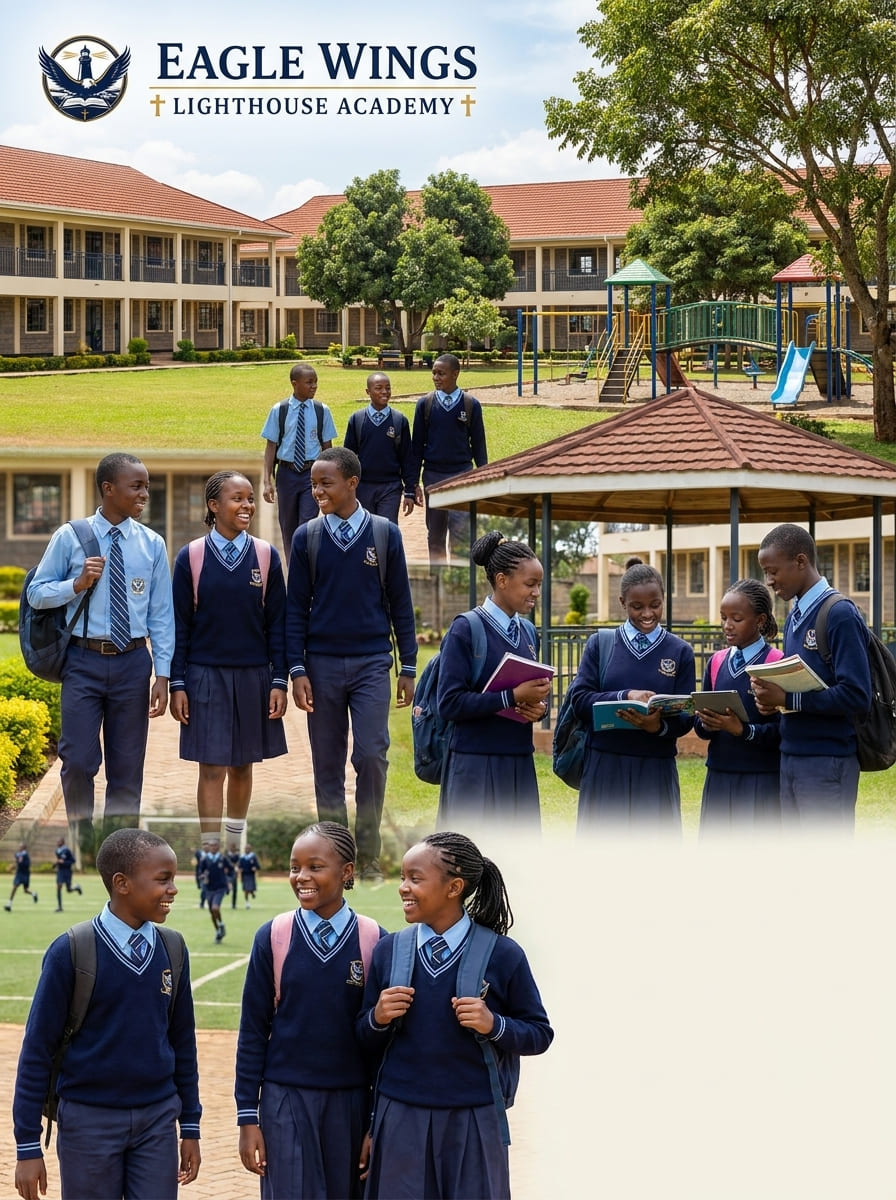 Eagle Wings Lighthouse Academy students gathered near a gazebo on campus